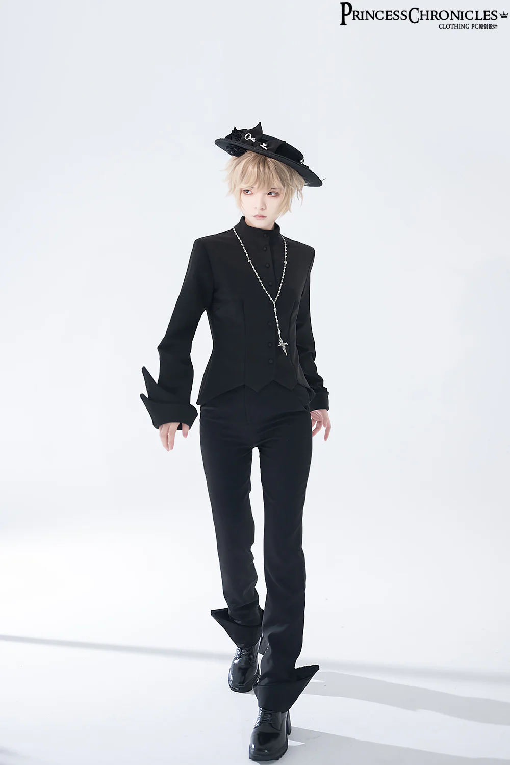 Yan Ye - Ouji Lolita Black Shirt, Irregular Hem - Image 10