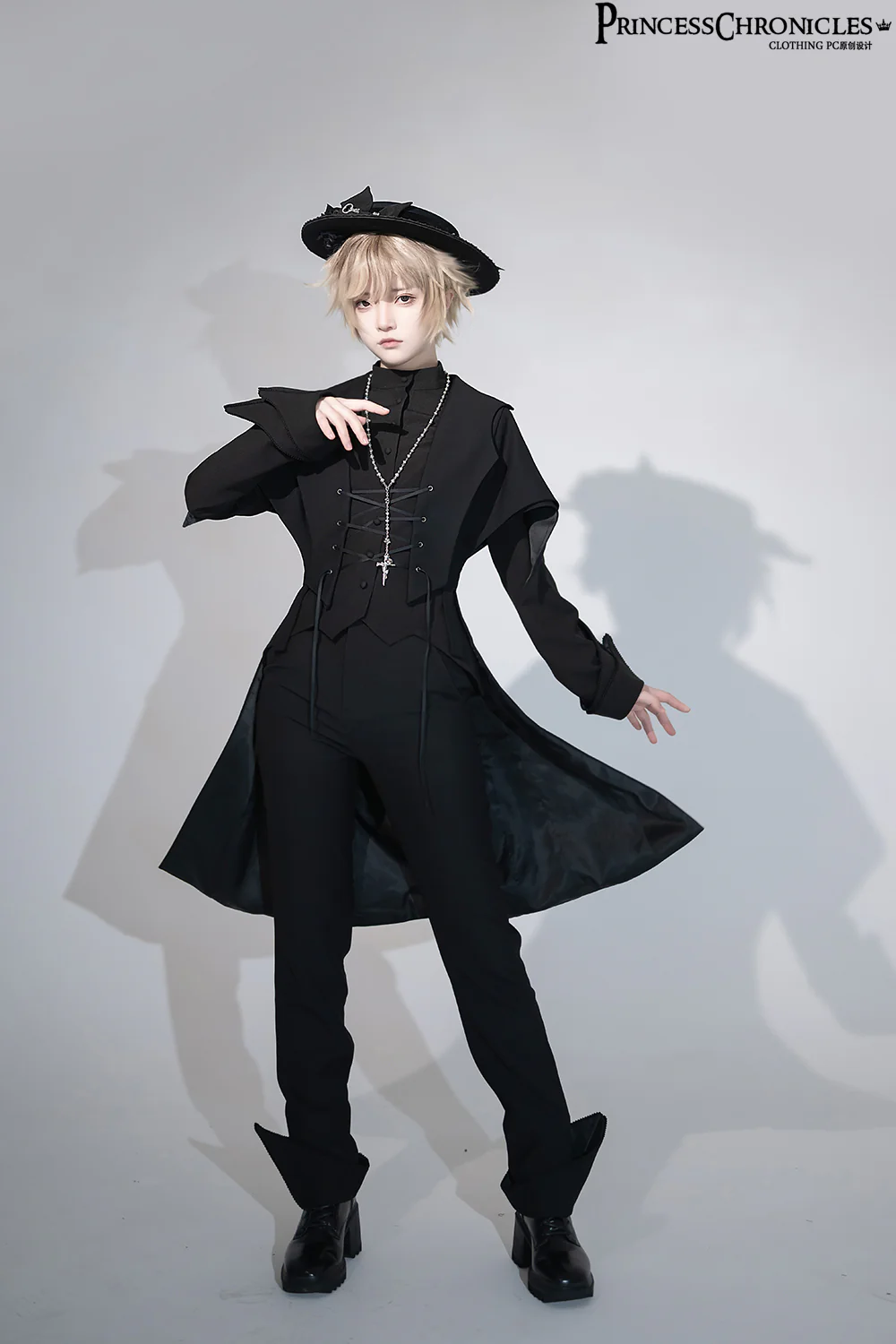 Yan Ye - Ouji Lolita Black Shirt, Irregular Hem - Image 16
