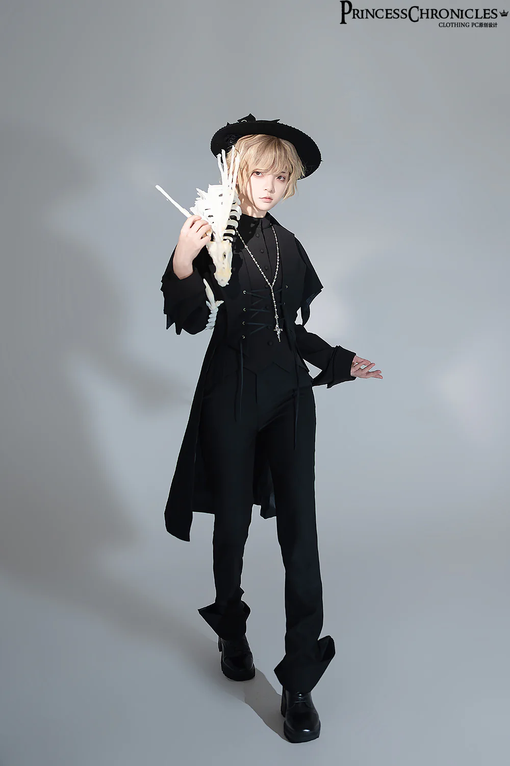 Yan Ye - Ouji Lolita Black Shirt, Irregular Hem - Image 6
