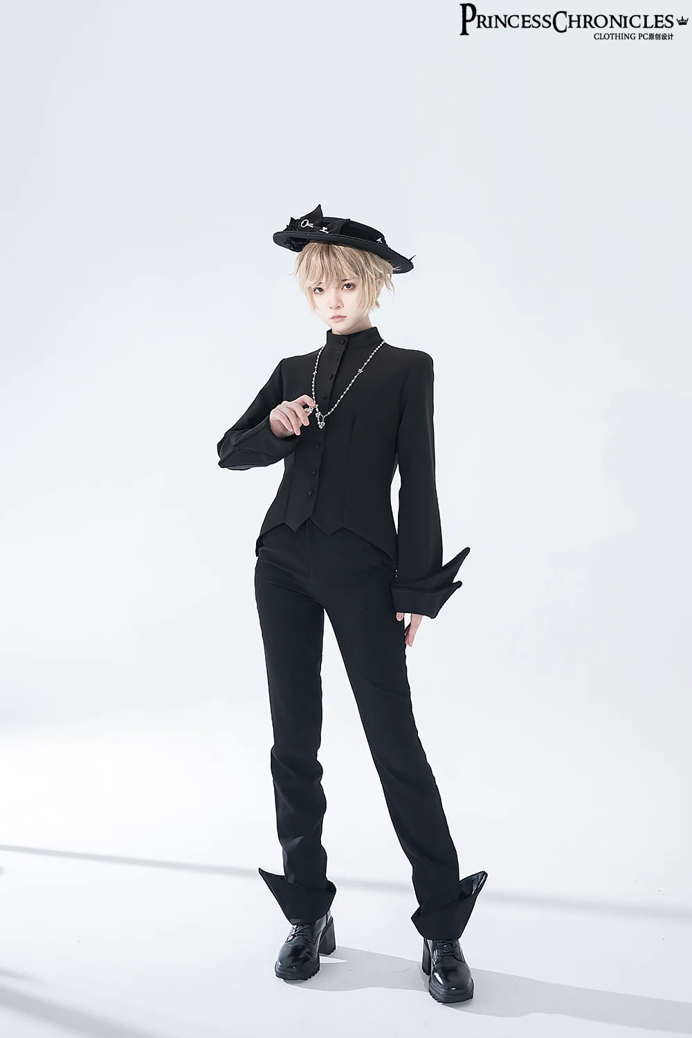 Yan Ye - Ouji Lolita Black Shirt, Irregular Hem - Image 9