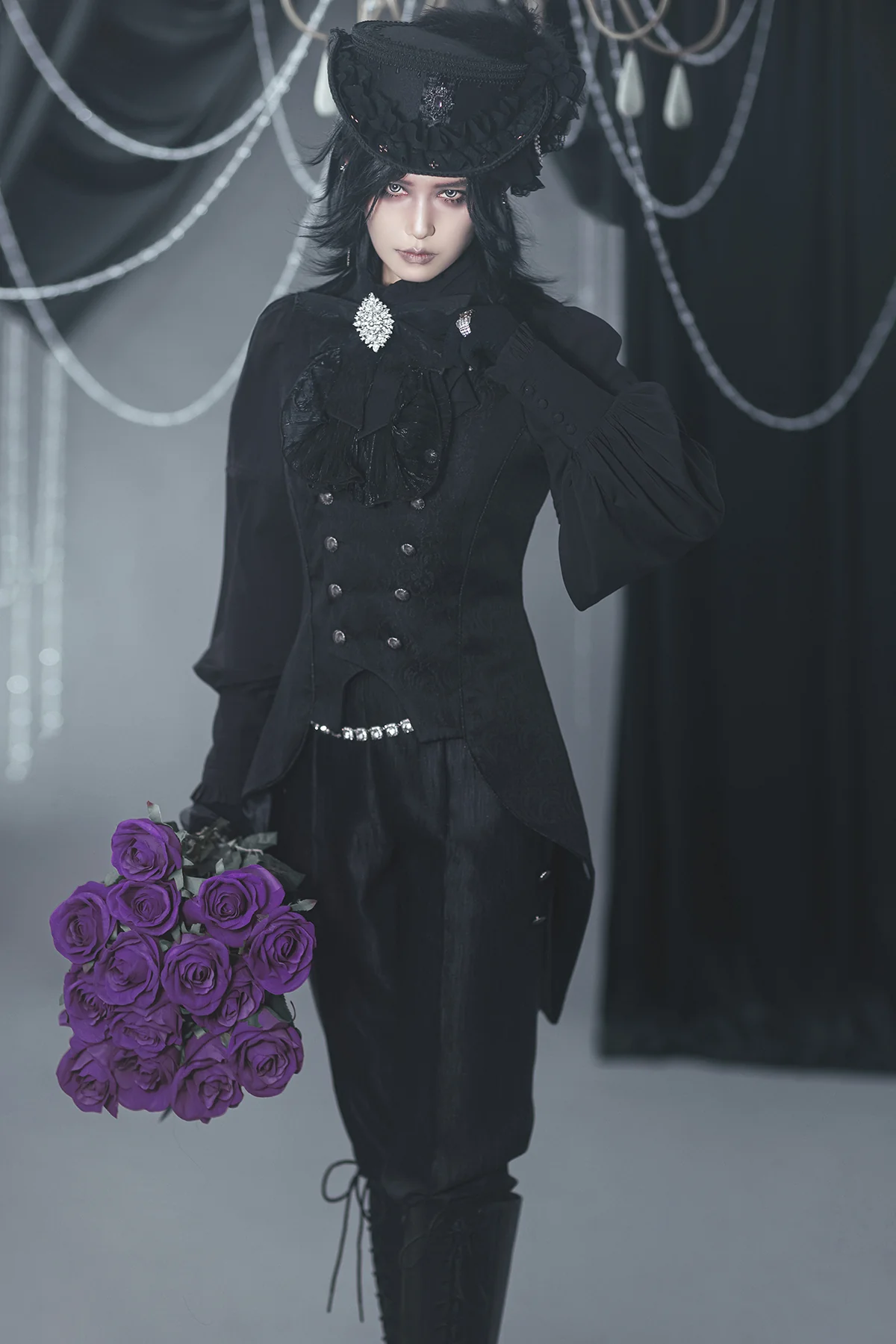 Subtle Prejudice - Ouji Lolita Long Coat Hight-Low Hem with a Back Bow - Image 5