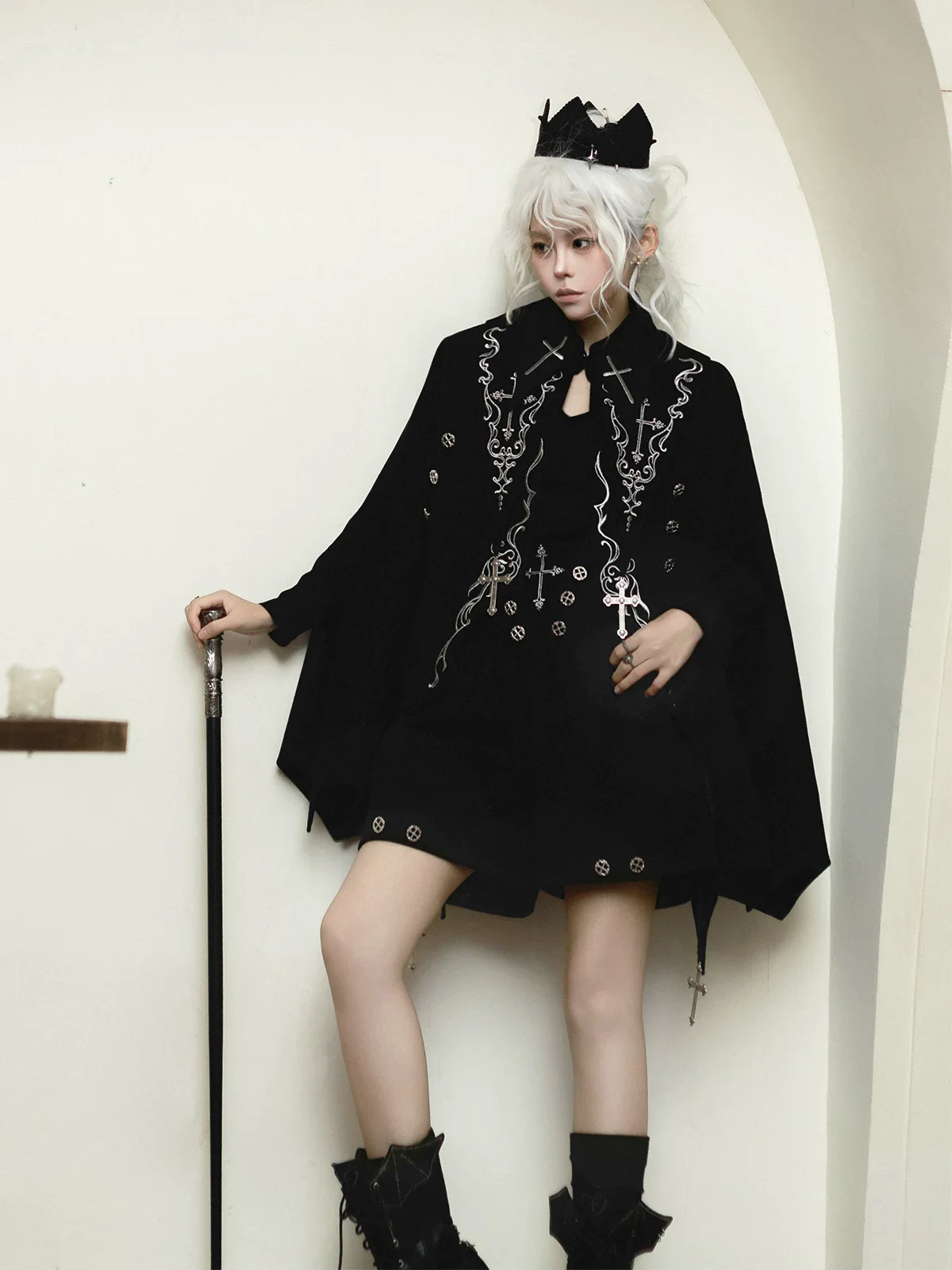 Nightfall - Ouji Lolita Outfit, Bat Wing Shaped Cape - Image 13