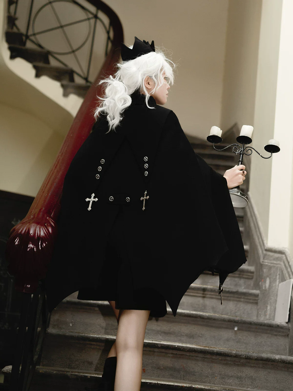 Nightfall - Ouji Lolita Outfit, Bat Wing Shaped Cape - Image 2