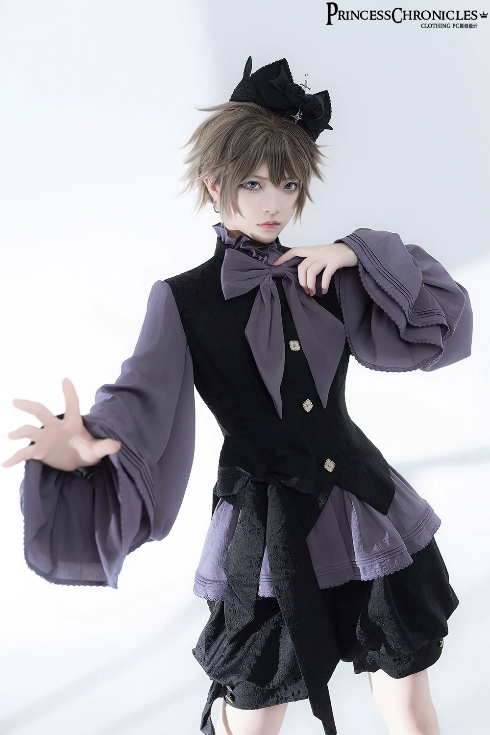 Hunting Rabbit 2.0 - Ouji Lolita Retro Cool Purple Shirt & Shorts Set - Image 11