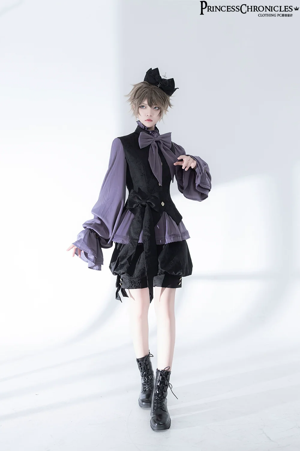 Hunting Rabbit 2.0 - Ouji Lolita Retro Cool Purple Shirt & Shorts Set - Image 3