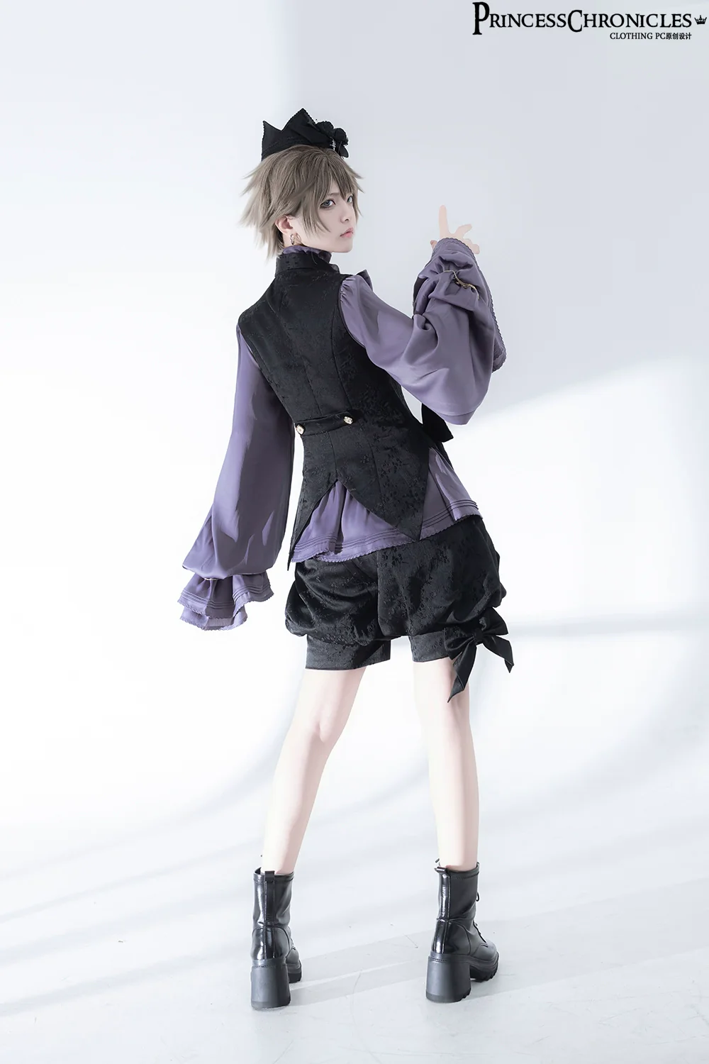 Hunting Rabbit 2.0 - Ouji Lolita Retro Cool Purple Shirt & Shorts Set - Image 5