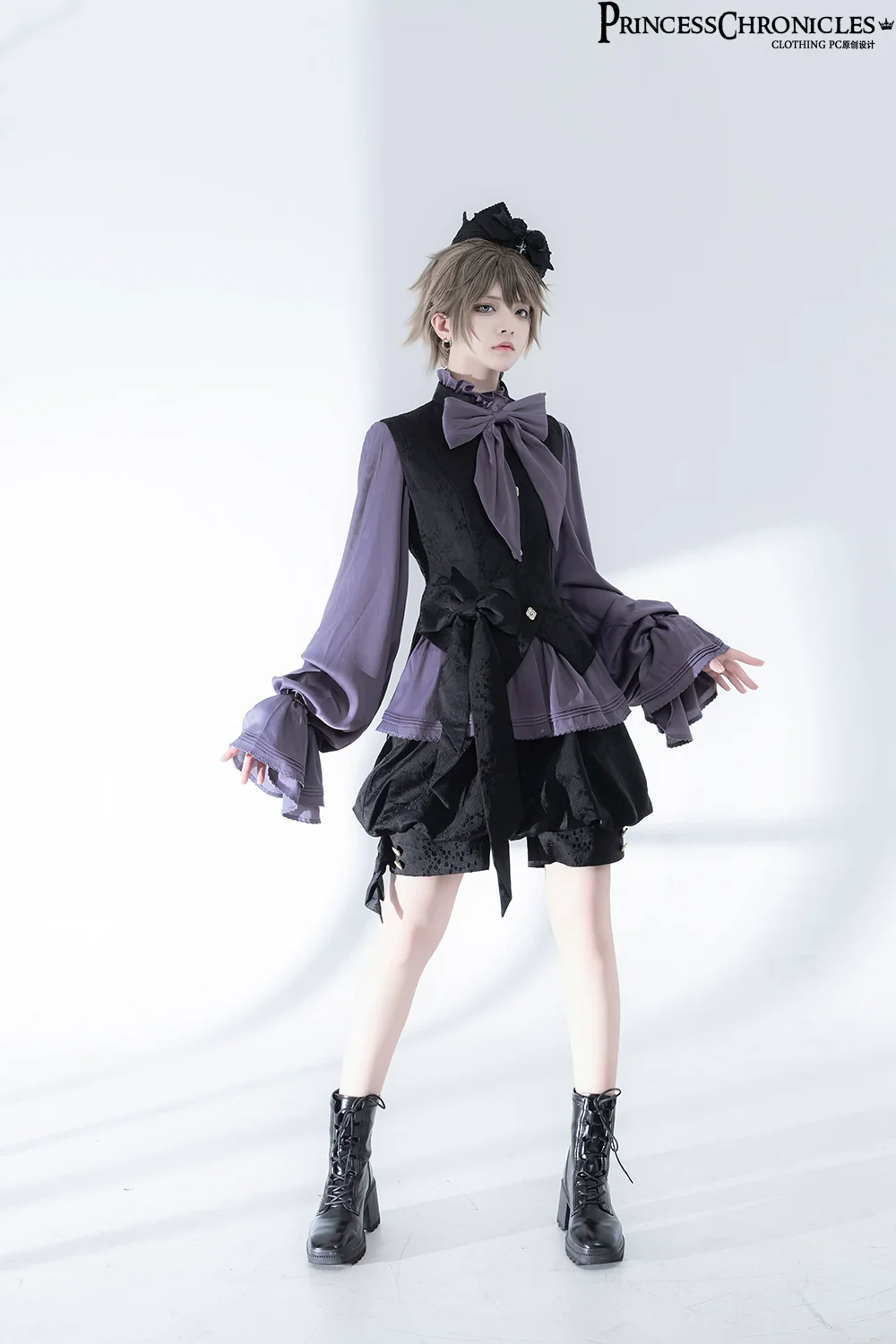 Hunting Rabbit 2.0 - Ouji Lolita Retro Cool Purple Shirt & Shorts Set - Image 6