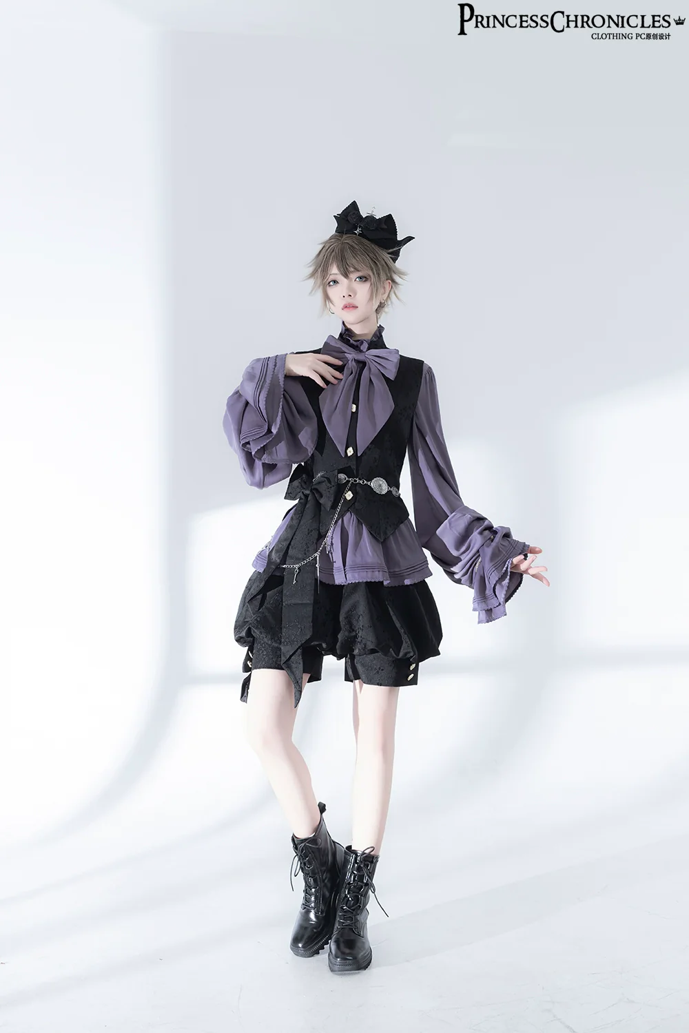 Hunting Rabbit 2.0 - Ouji Lolita Retro Cool Purple Shirt & Shorts Set - Image 7