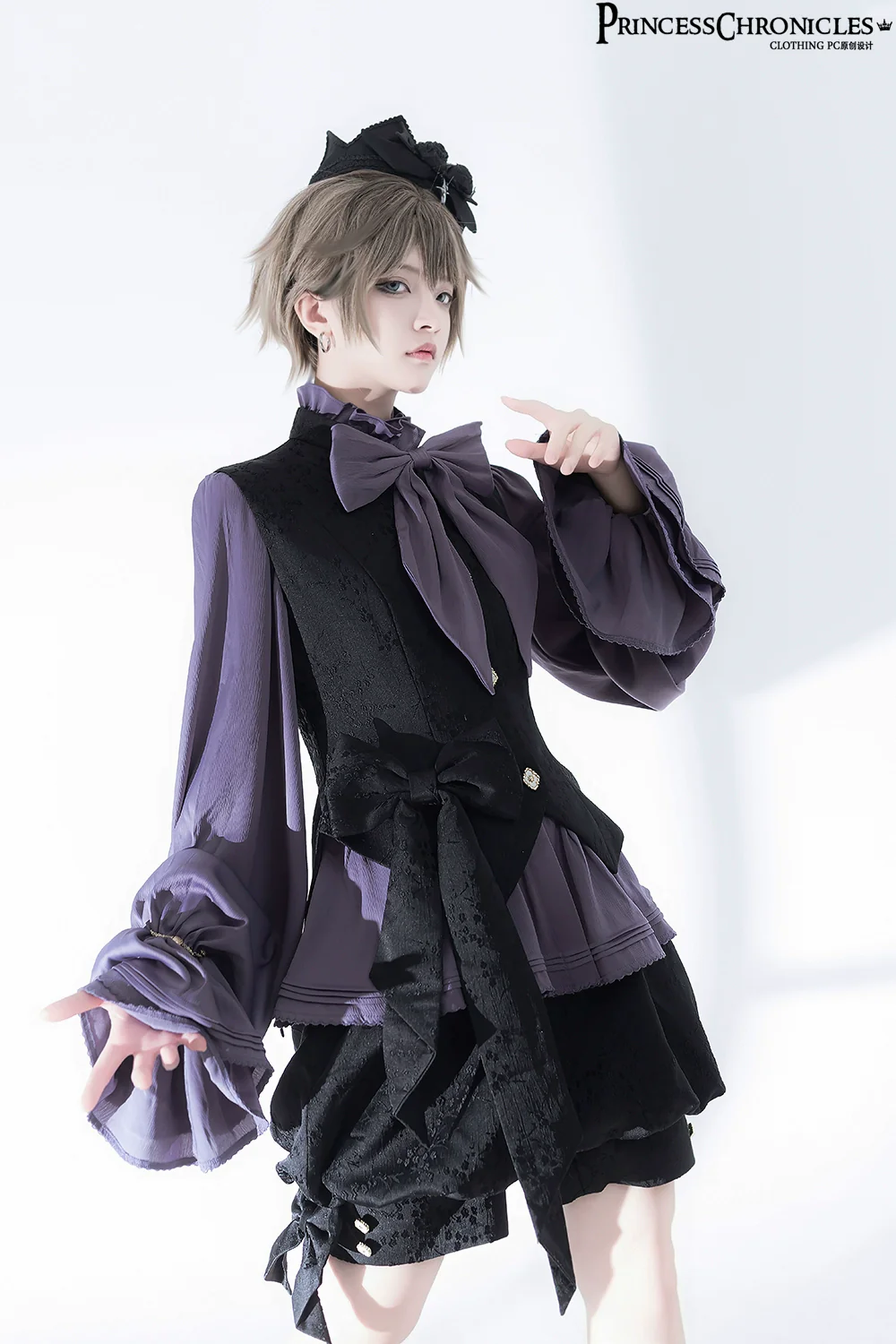 Hunting Rabbit 2.0 - Ouji Lolita Retro Cool Purple Shirt & Shorts Set - Image 8