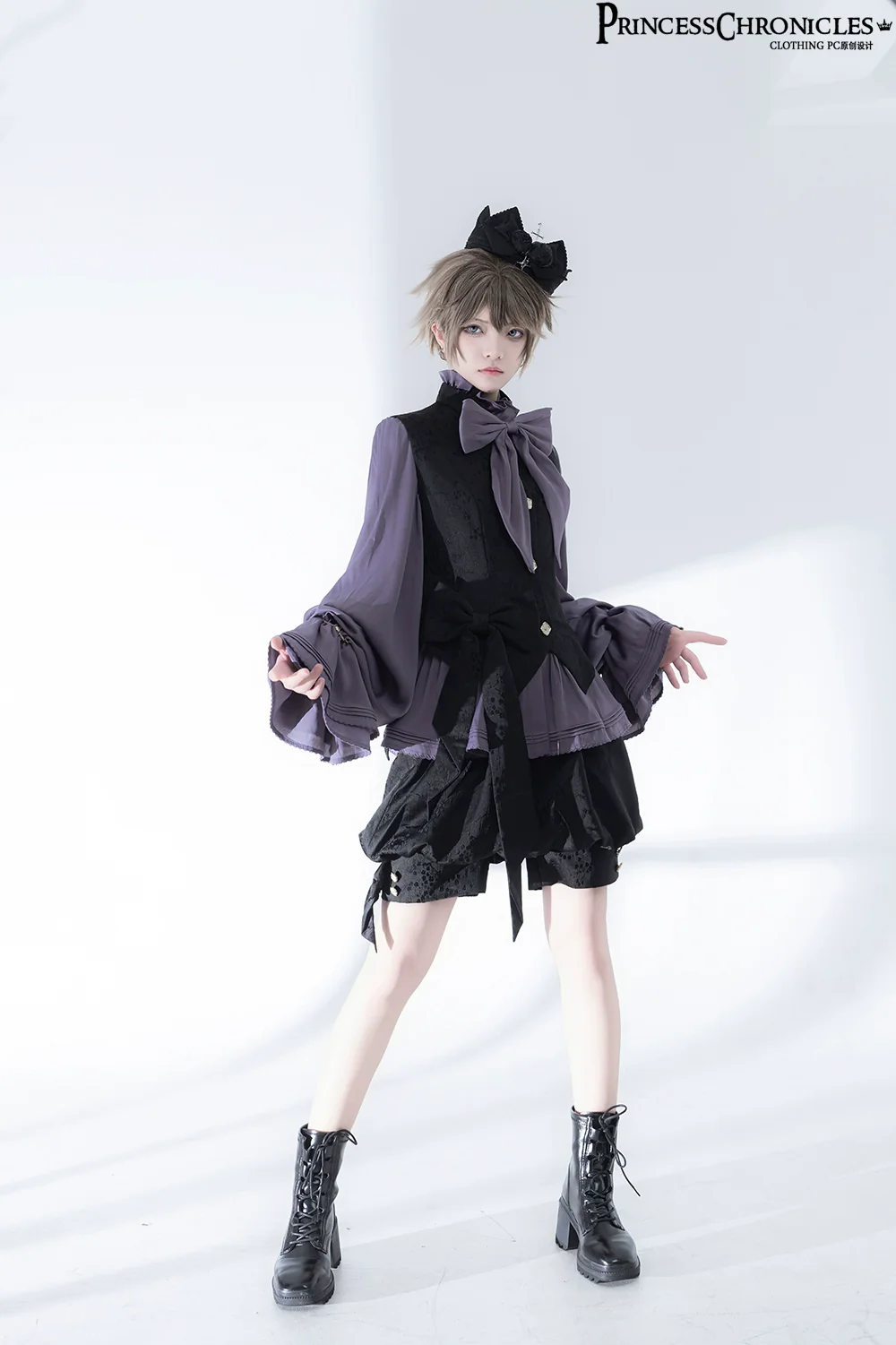 Hunting Rabbit 2.0 - Ouji Lolita Retro Cool Purple Shirt & Shorts Set - Image 9