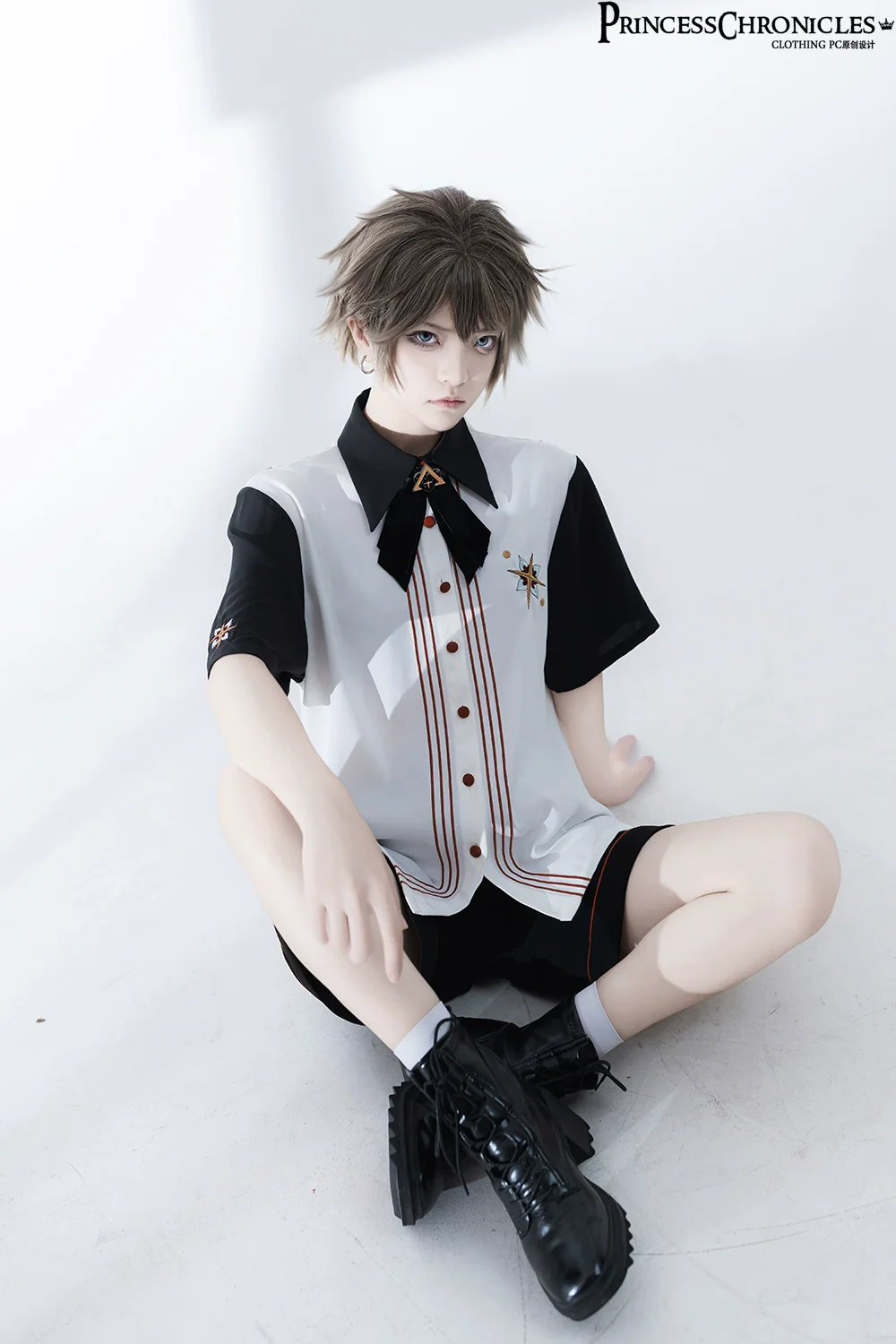 Floral Intoxication - Retro Ouji Lolita Short Sleeve Shirt and Embroidered Shorts Set - Image 3