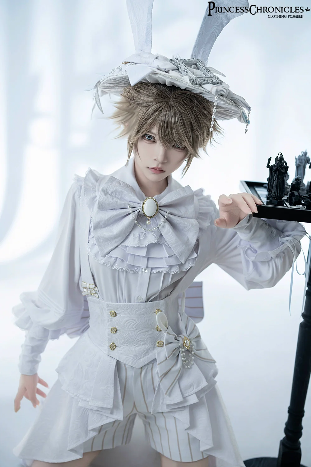Rabbit Theater White Moonlight - Ouji Lolita Shorts Set, Rabbit Hat - Image 13