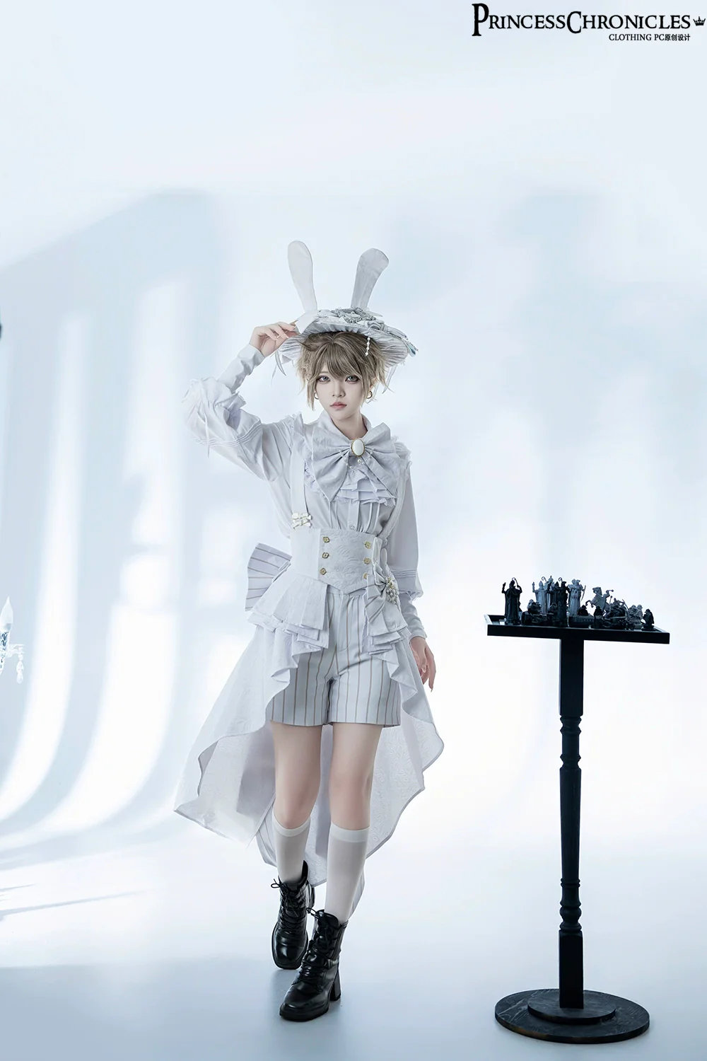 Rabbit Theater White Moonlight - Ouji Lolita Shorts Set, Rabbit Hat - Image 15
