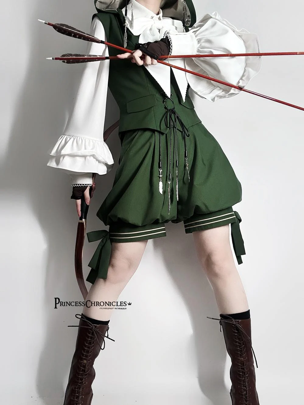 Bunny Feather - Ouji Lolita Shorts Set with Hooded Vest with Bunny Ear - Image 3