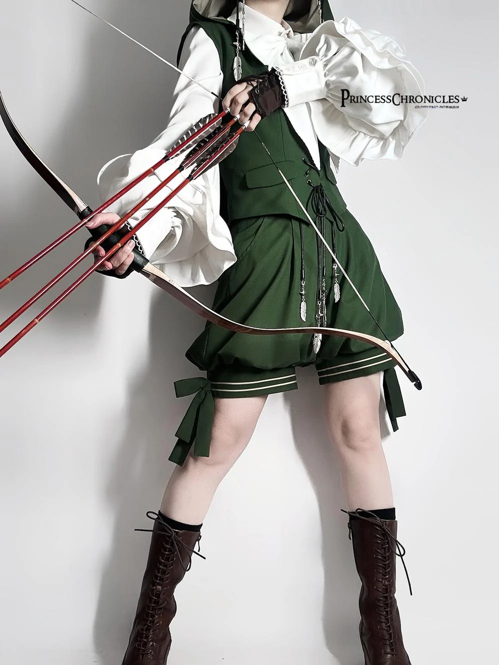 Bunny Feather - Ouji Lolita Shorts Set with Hooded Vest with Bunny Ear - Image 4