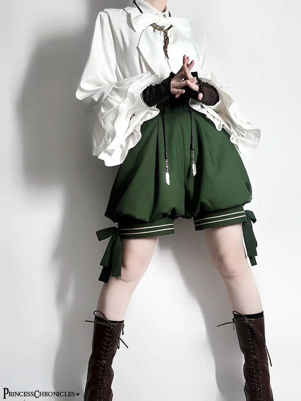 Bunny Feather - Ouji Lolita Shorts Set with Hooded Vest with Bunny Ear - Image 5