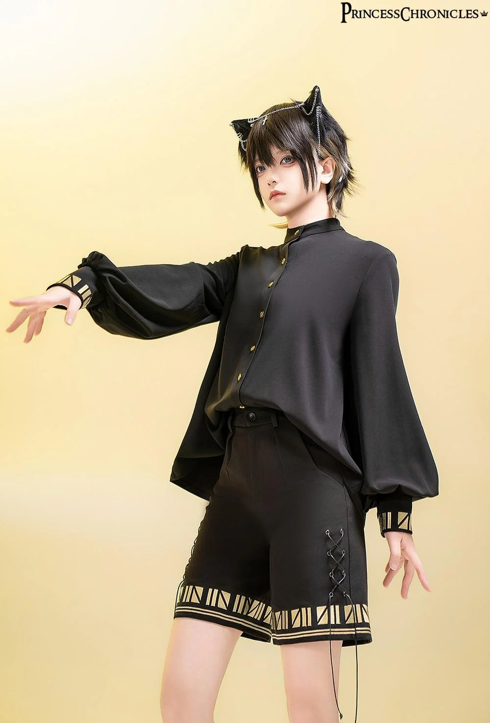 Black Cat - Ouji Lolita Shorts with Embroidered Straight Leg - Image 3