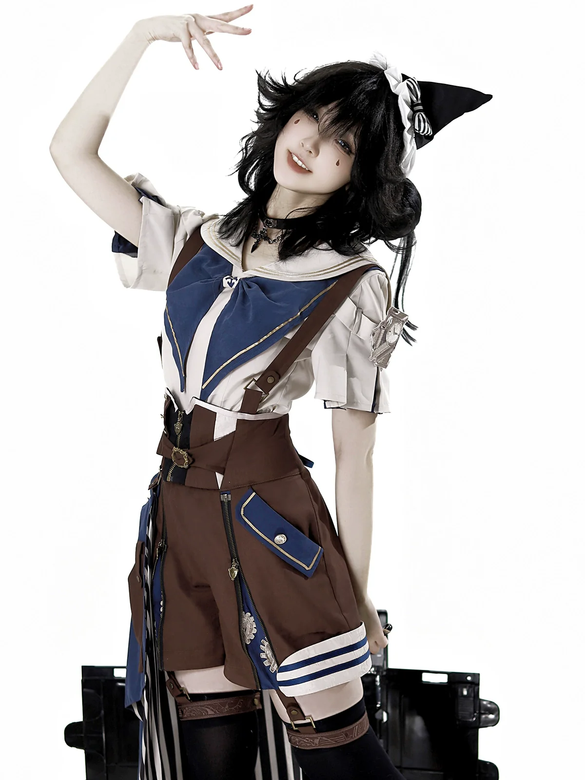 Voyager's Daily - Ouji Lolita Suspender Shorts Set with Shirt & Trailing - Image 3
