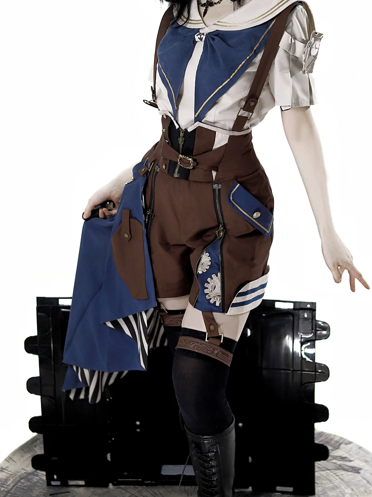 Voyager's Daily - Ouji Lolita Suspender Shorts Set with Shirt & Trailing - Image 7