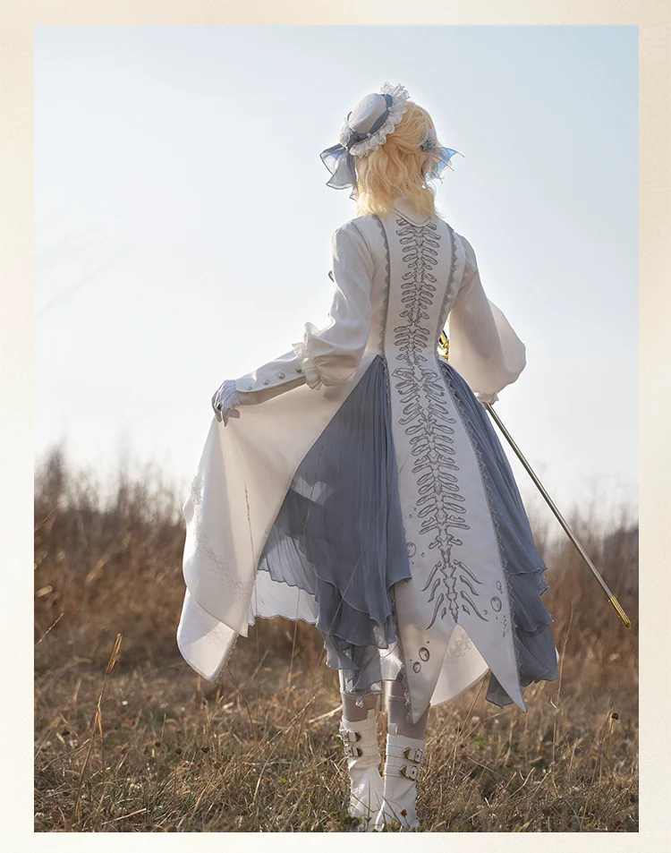 Crumbling Skeleton - Ouji Lolita Fishbone Embroideried Vest & Pants Suits - Image 23