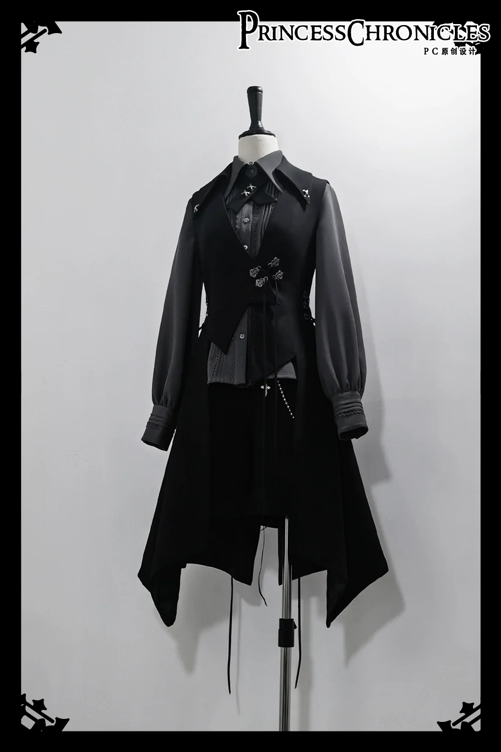 Crimson Ash Zero - Ouji Lolita Vest Handsome Slim Long Black Vest - Image 15