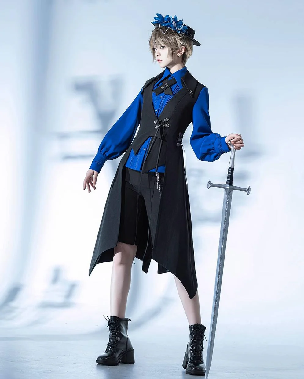 Crimson Ash Zero - Ouji Lolita Vest Handsome Slim Long Black Vest - Image 3