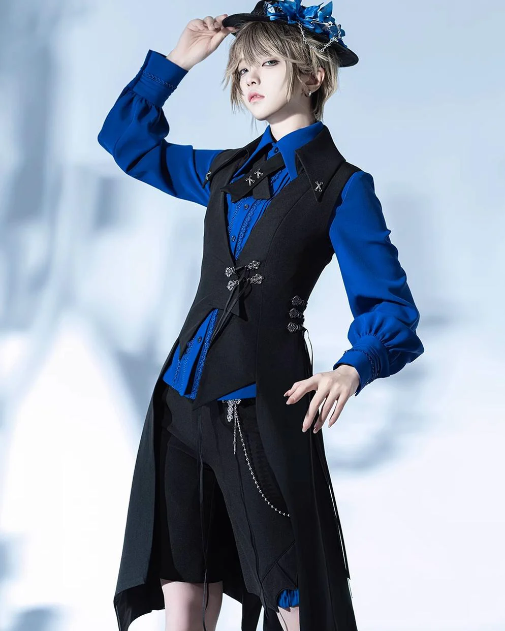 Crimson Ash Zero - Ouji Lolita Vest Handsome Slim Long Black Vest - Image 4