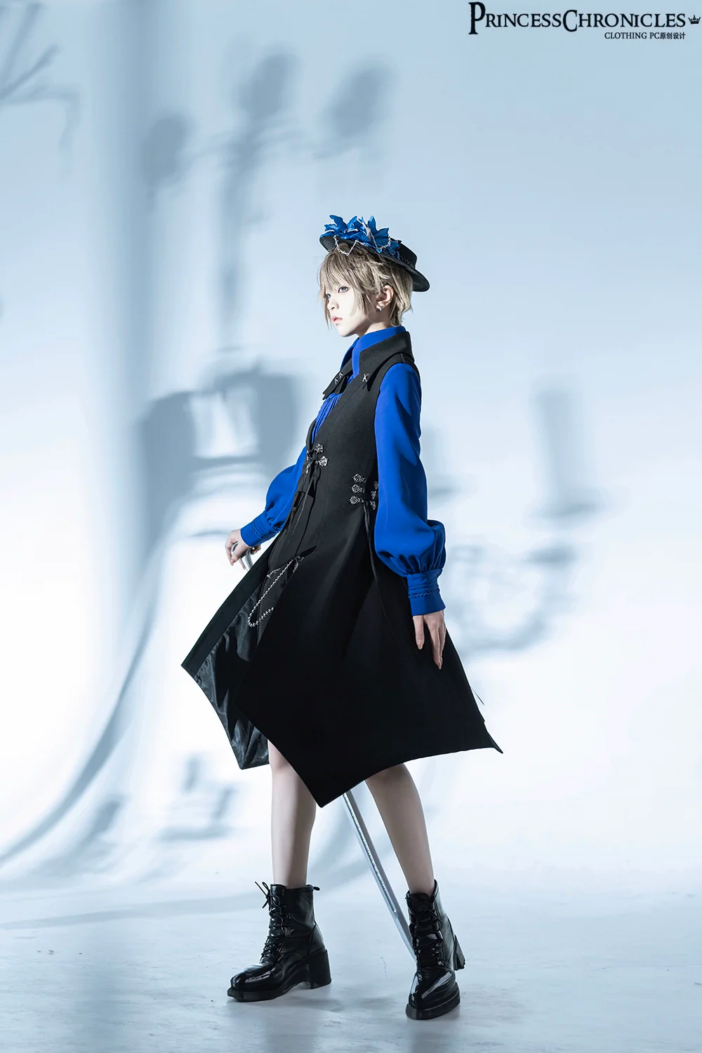Crimson Ash Zero - Ouji Lolita Vest Handsome Slim Long Black Vest - Image 5