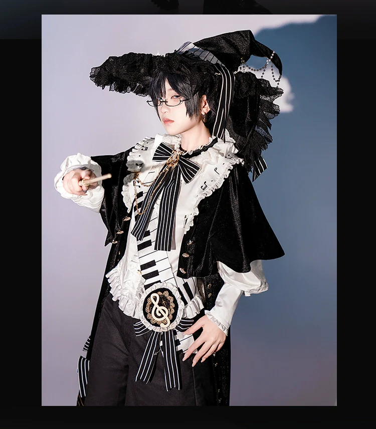Black and White Sonata - Ouji Lolita Vest Suit and Vintage Lolita OP Dress - Image 11