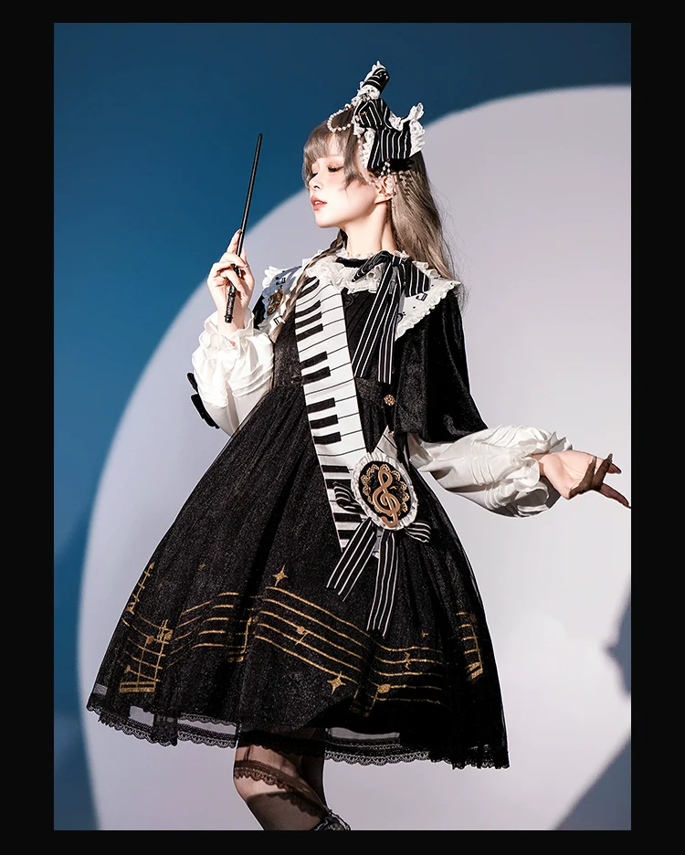 Black and White Sonata - Ouji Lolita Vest Suit and Vintage Lolita OP Dress - Image 12