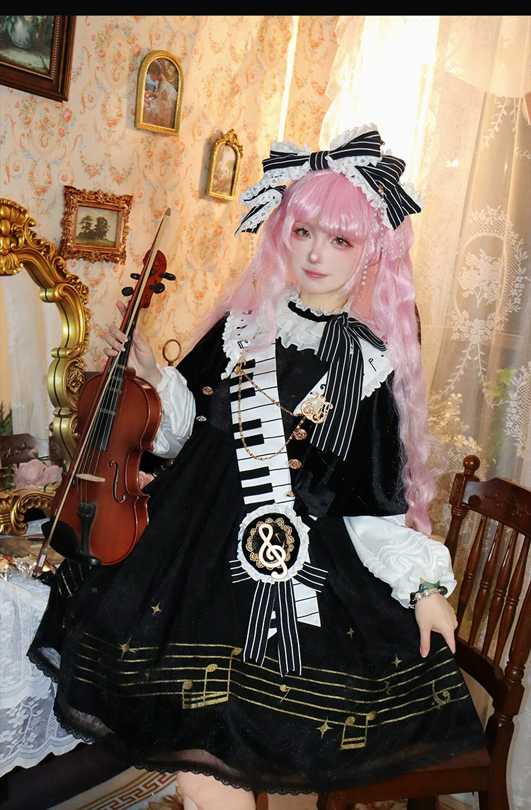 Black and White Sonata - Ouji Lolita Vest Suit and Vintage Lolita OP Dress - Image 26