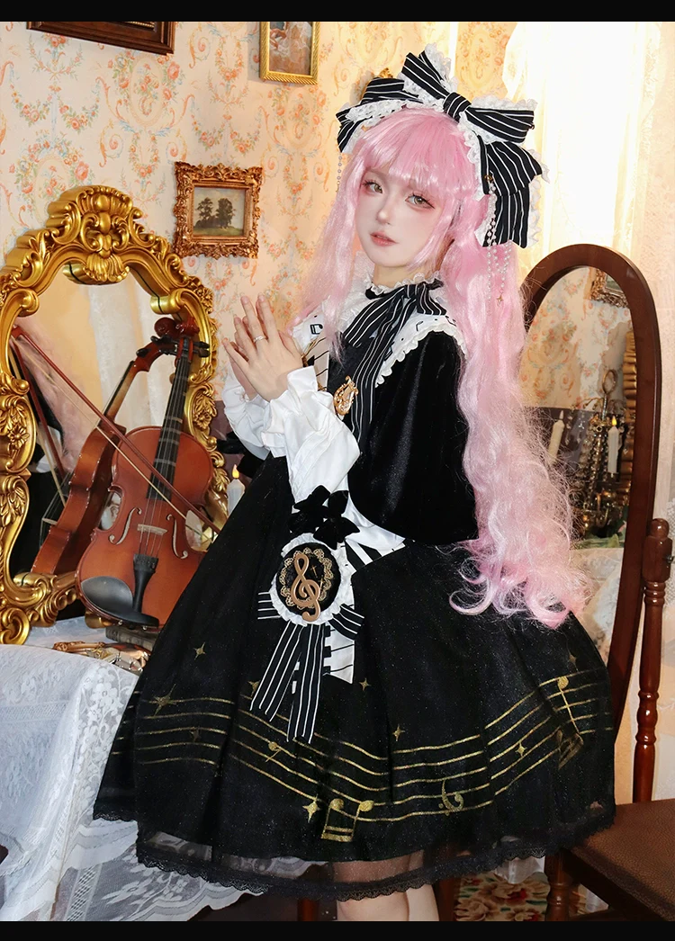 Black and White Sonata - Ouji Lolita Vest Suit and Vintage Lolita OP Dress - Image 28