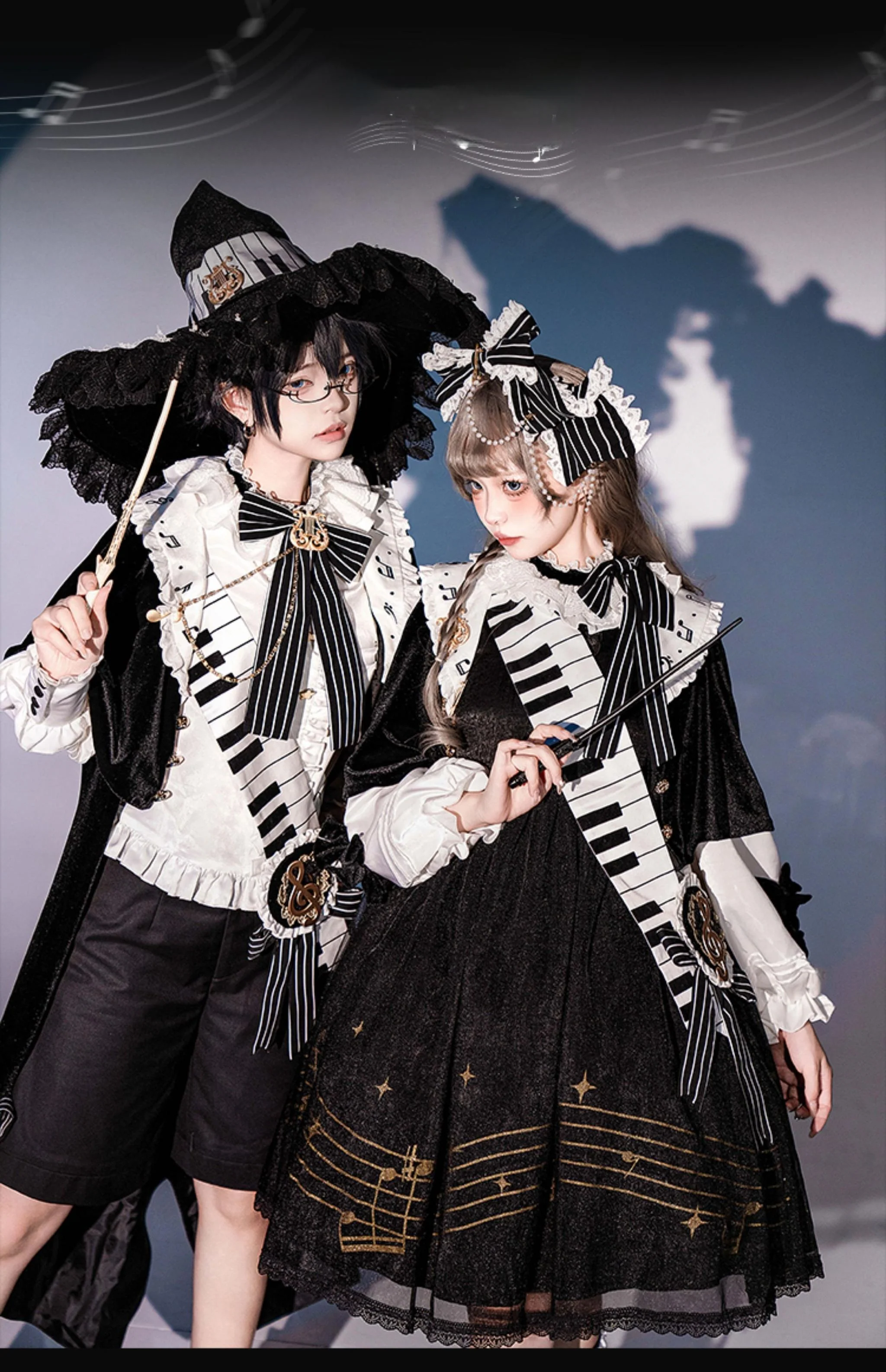 Black and White Sonata - Ouji Lolita Vest Suit and Vintage Lolita OP Dress - Image 3