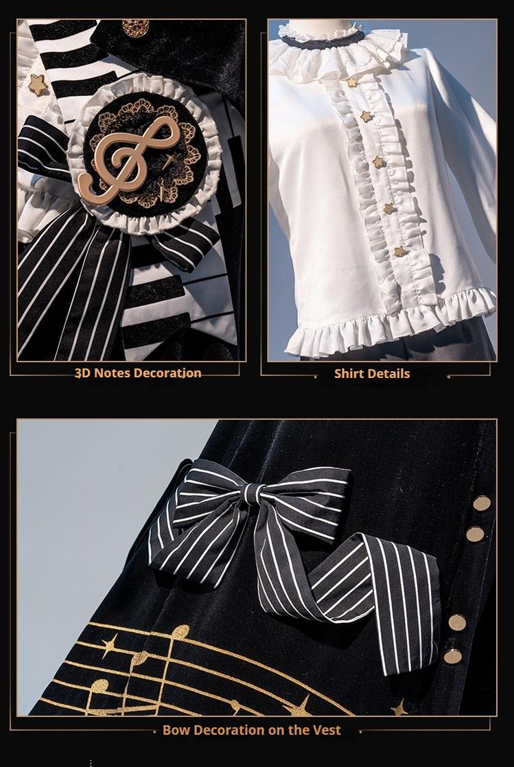 Black and White Sonata - Ouji Lolita Vest Suit and Vintage Lolita OP Dress - Image 35