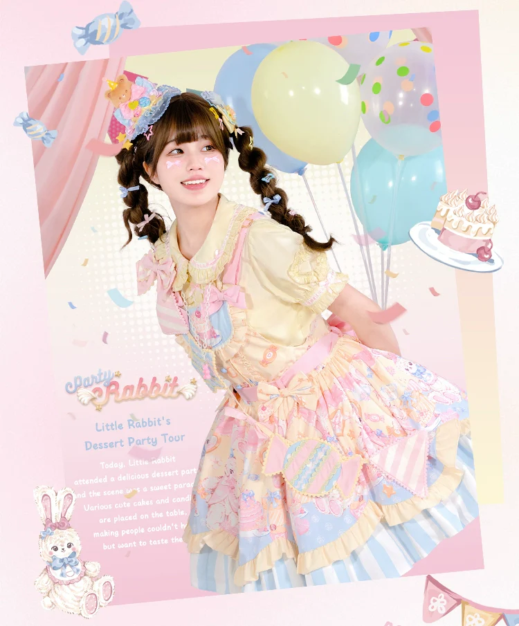 Party Bunny - Sweet Lolita Salopette Cute Daily Lolita Dress - Image 3
