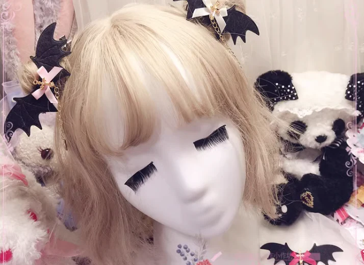 Pearl Rabbit Handmade - Halloween Gothic Lolita Bat Wings Shaped Side Clips - Image 2