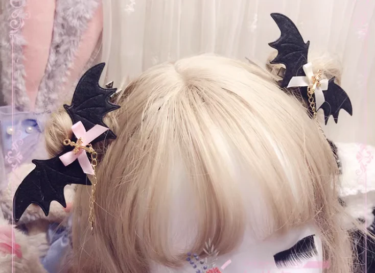 Pearl Rabbit Handmade - Halloween Gothic Lolita Bat Wings Shaped Side Clips - Image 3