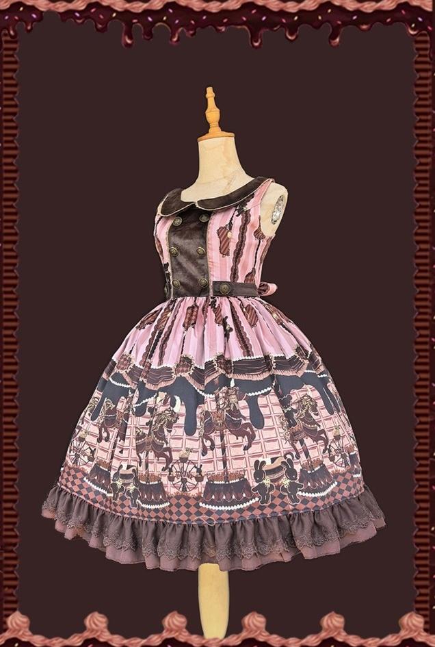 Chocolate Carousel - Peter Pan Collar Old School Lolita Jumper Dress - Image 10