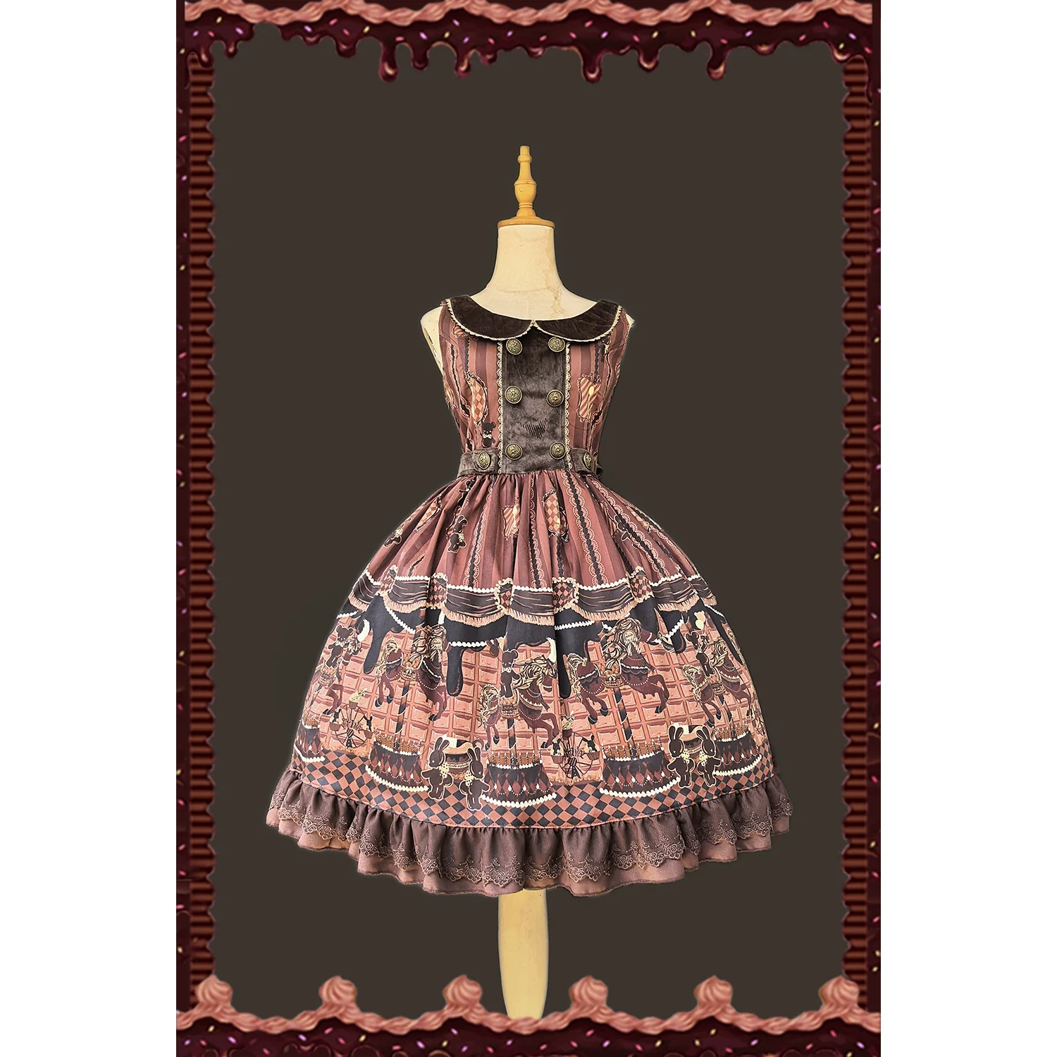 Chocolate Carousel - Peter Pan Collar Old School Lolita Jumper Dress - Image 3