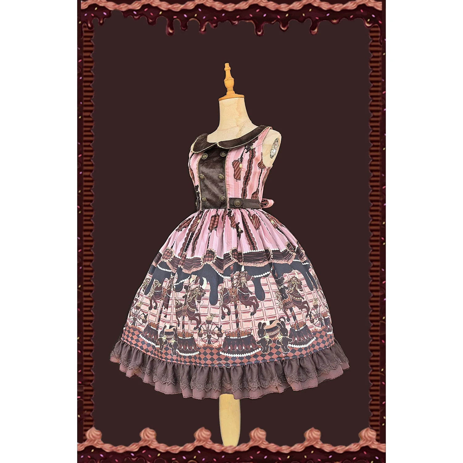 Chocolate Carousel - Peter Pan Collar Old School Lolita Jumper Dress - Image 4
