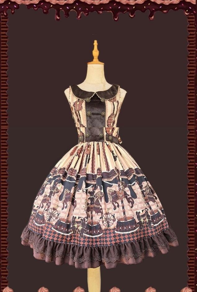 Chocolate Carousel - Peter Pan Collar Old School Lolita Jumper Dress - Image 7