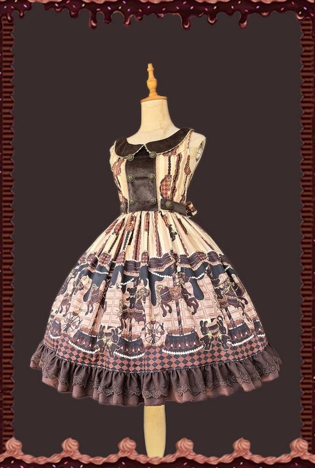 Chocolate Carousel - Peter Pan Collar Old School Lolita Jumper Dress - Image 8