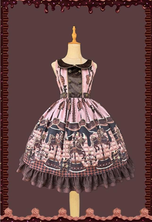 Chocolate Carousel - Peter Pan Collar Old School Lolita Jumper Dress - Image 9