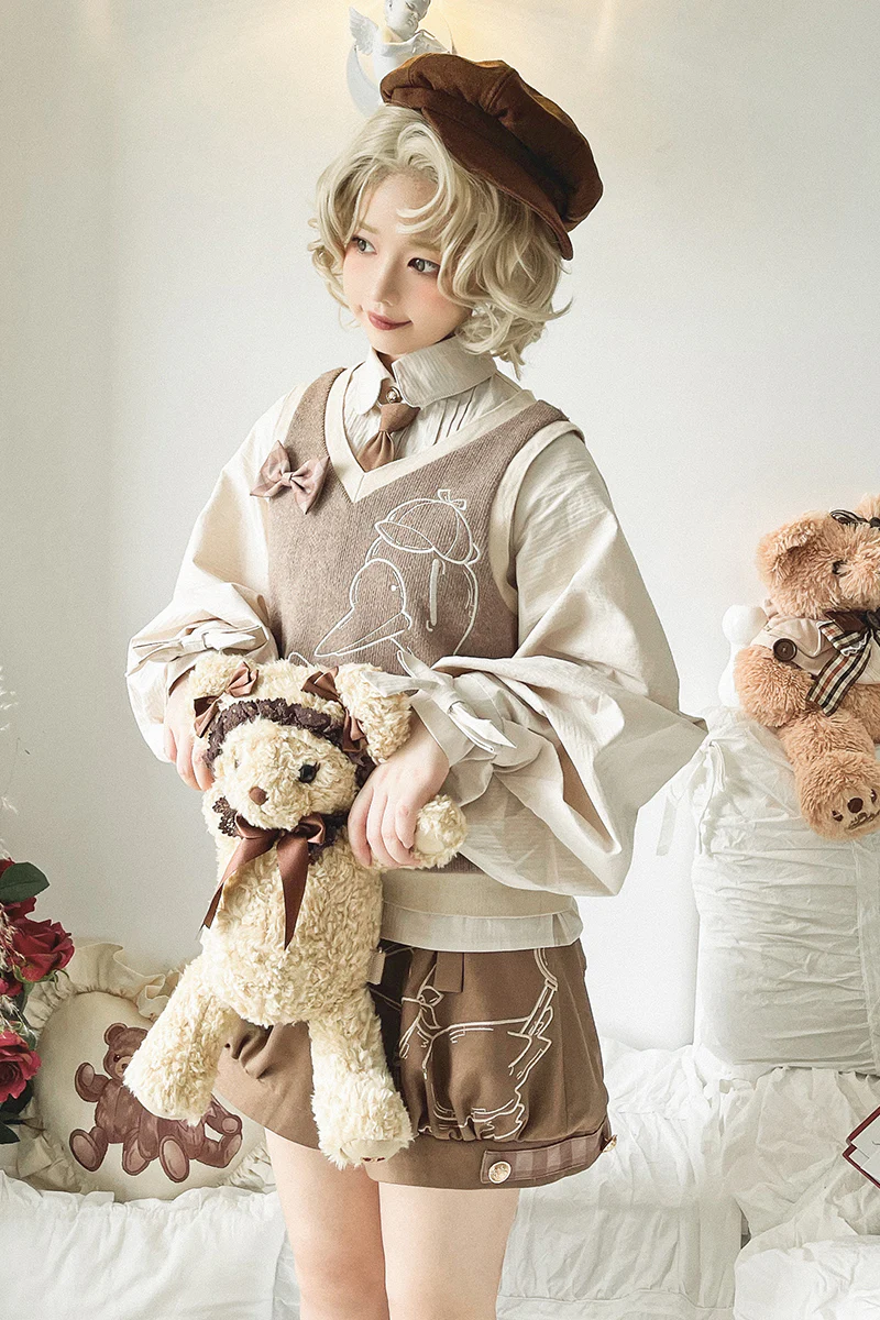 Piggy Bun - Famous Detective Goose - Ouji Lolita Retro Brown Sweater Vest - Image 4
