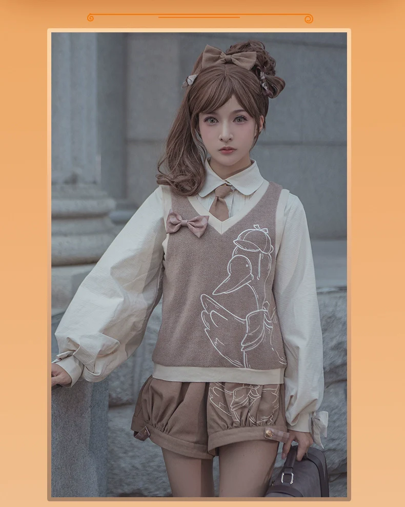 Piggy Bun - Famous Detective Goose - Ouji Lolita Retro Brown Sweater Vest - Image 7
