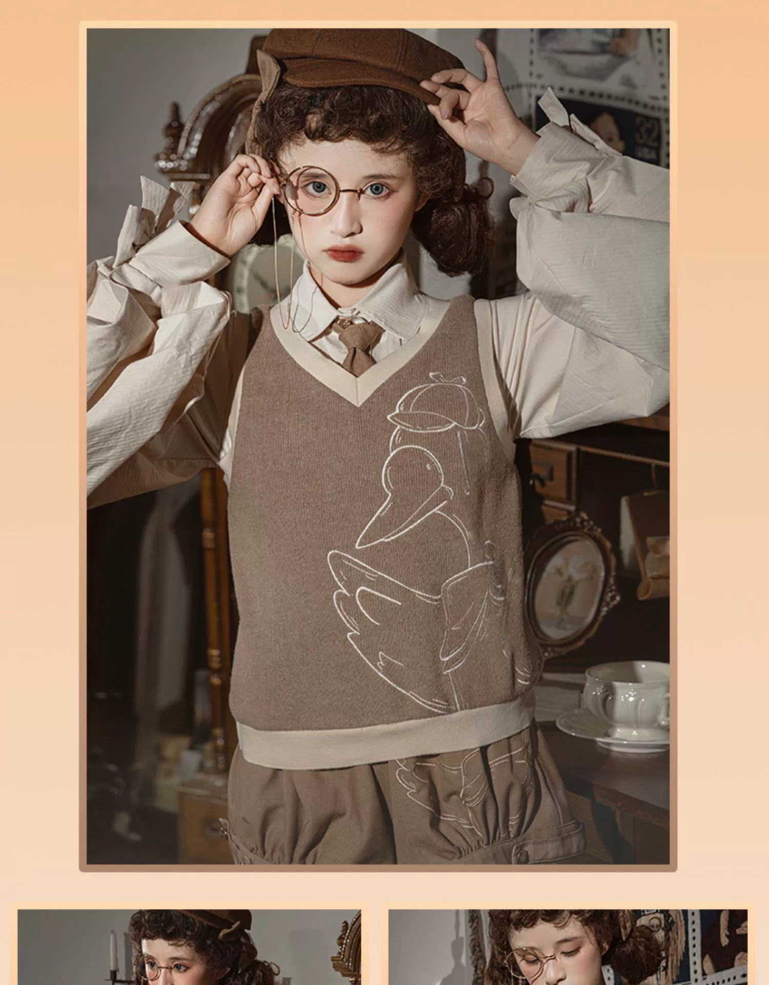 Piggy Bun - Famous Detective Goose - Ouji Lolita Retro Brown Sweater Vest - Image 9