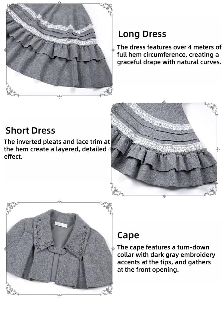Reminisce - Pile Classic Lolita Dress, Detachable Cape - Image 7