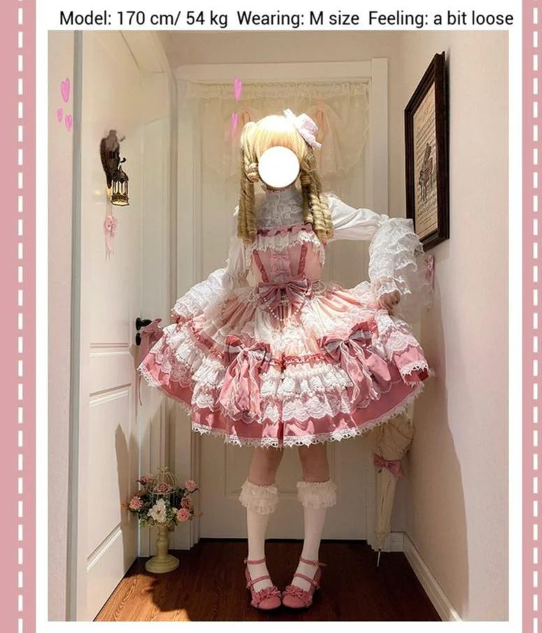 Qianmu - Girl's Secret - Pink Sweet Lolita JSK Dress with Lace and Bow Trailing - Image 5