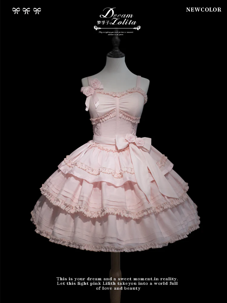 Mengfuzi - Lilith - Pink Sweet Lolita JSK Tiered Ruffle Dress with Bolero - Image 10