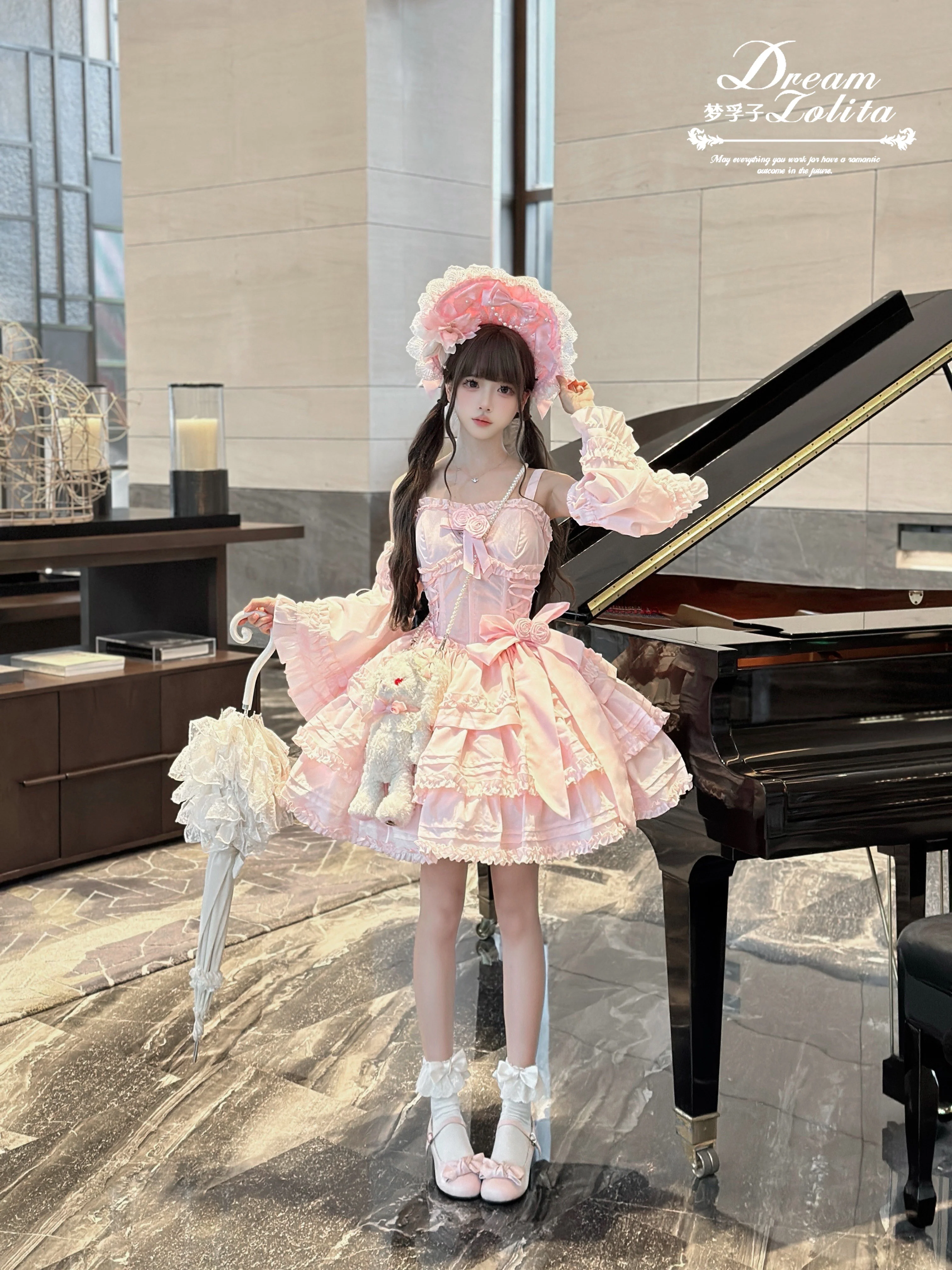 Mengfuzi - Lilith - Pink Sweet Lolita JSK Tiered Ruffle Dress with Bolero - Image 3